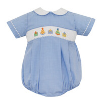 Petit Bebe Birthday Boys Lt Blue Gingham Bubble