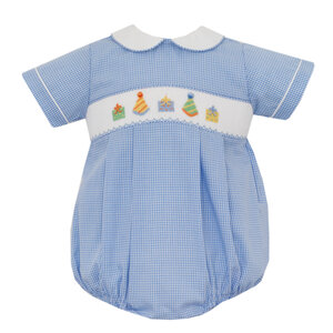 Petit Bebe Birthday Boys Lt Blue Gingham Bubble