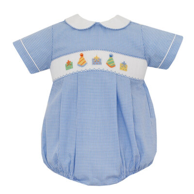 Petit Bebe Birthday Boys Lt Blue Gingham Bubble