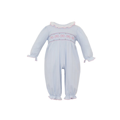 Petit Bebe Bows Lt Blue Knit Girl's Long Bubble