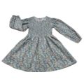 Lulu Bebe Blue Flower LS Smocked Bodice Dress