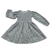 Lulu Bebe Blue Flower LS Smocked Bodice Dress