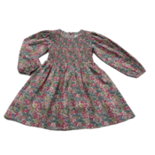 Lulu Bebe Pink Flower LS Smocked Bodice Dress