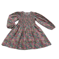 Lulu Bebe Pink Flower LS Smocked Bodice Dress