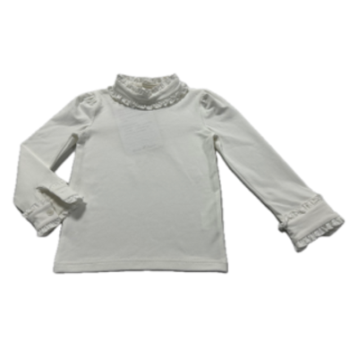 Lulu Bebe White LS Ruffle Collar Top