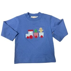Boys LS T-Shirt Train w/ Tree & Gingerbread - Dark Chambray