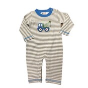 Stripe LS Romper Tow Truck - Sand/White