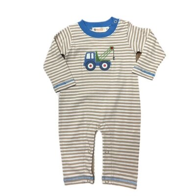 Stripe LS Romper Tow Truck - Sand/White