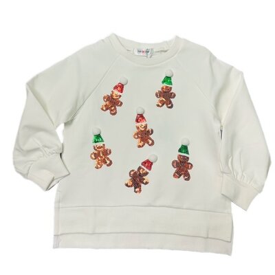 Lulu Bebe Gingerbread Sequin White LS Top