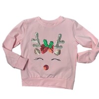 Lulu Bebe Reindeer Sequin Lt. Pink LS Top