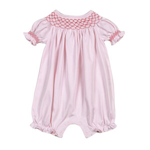 Baby Loren Rosy Holiday Smocked Pima Bishop Bubble
