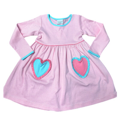 Squiggles Pink & Turquoise Heart Pocket Dress