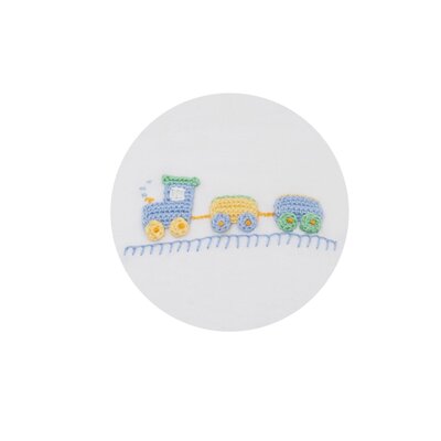 Petit Bebe Train Lt Blue Gingham Knit Pant Set