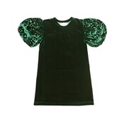 Belle Cher Green Velvet Puff Sequin Sleeve Dress
