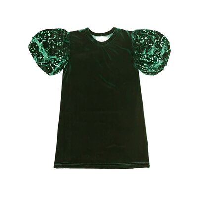 Belle Cher Green Velvet Puff Sequin Sleeve Dress