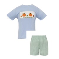Anavini Pumpkin Boys Lt. Blue Knit Tshirt S/S w/ Green & Blue Check Shorts