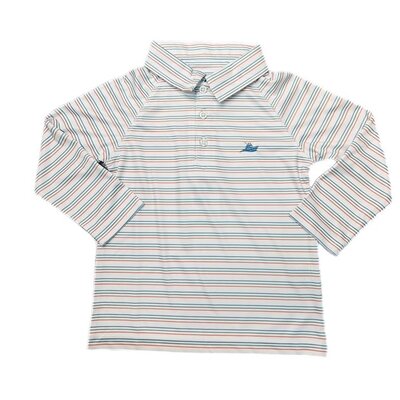 SouthBound Striped Boys Polo L/S - Melon Green/Aspen