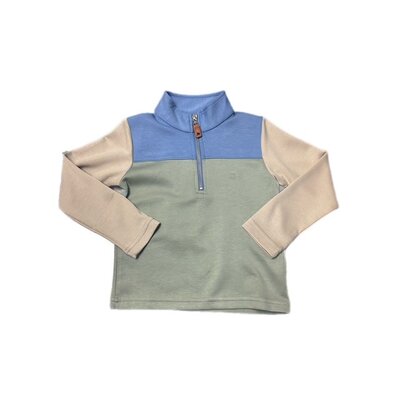 SouthBound Colorblock Quarter Zip Pullover - Blue Green Khaki