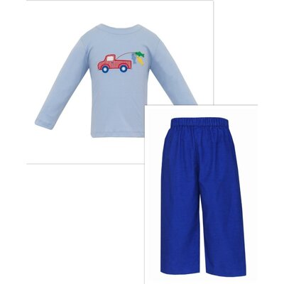 Claire & Charlie Trout Lt Blue Knit /Royal Cord Pant Set
