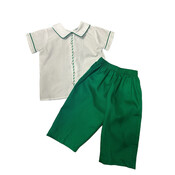 Lulu Bebe White Shirt w/ Ribbon Emb. and Green Pants Set