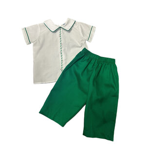 Lulu Bebe White Shirt w/ Ribbon Emb. and Green Pants Set