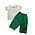 Lulu Bebe White Shirt w/ Ribbon Emb. and Green Pants Set