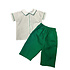Lulu Bebe White Shirt w/ Ribbon Emb. and Green Pants Set
