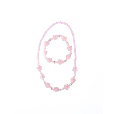 Great Pretenders Pink Crystal Blooms Necklace & Bracelet 2Pc Set