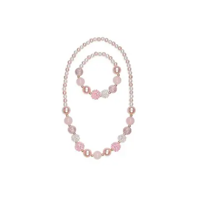 Great Pretenders Pinky Pearl Necklace  & Bracelet 2Pc Set