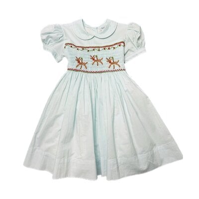 Lulu Bebe Lt Blue Reindeer Smoked Bodice Dress