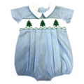 Lulu Bebe Green Christmas Tree Smocked Boy Pleated Bubble