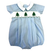 Lulu Bebe Green Christmas Tree Smocked Boy Pleated Bubble
