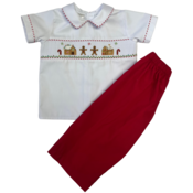 Lulu Bebe Gingerbread House Smocked Dressy Pant Set