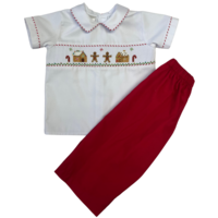 Lulu Bebe Gingerbread House Smocked Dressy Pant Set