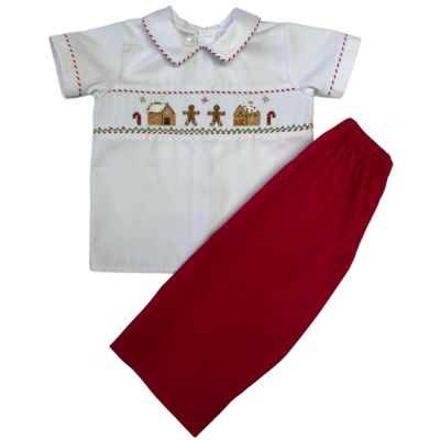 Lulu Bebe Gingerbread House Smocked Dressy Pant Set