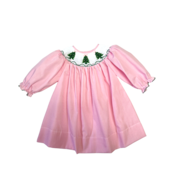 Lulu Bebe Green Christmas Tree Smocked L/S Bishop