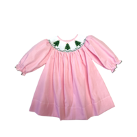 Lulu Bebe Green Christmas Tree Smocked L/S Bishop