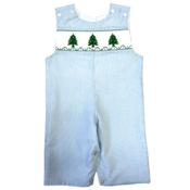 Lulu Bebe Green Christmas Tree Smocked Longall