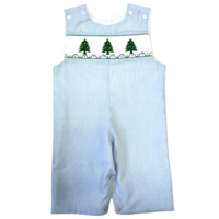 Lulu Bebe Green Christmas Tree Smocked Longall