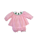 Lulu Bebe Green Christmas Tree Smocked L/S Bishop Bloomer Set