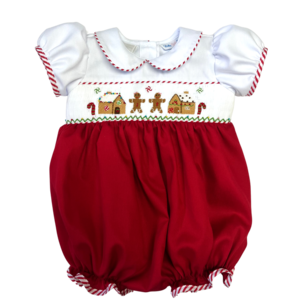 Lulu Bebe Gingerbread House Smocked Waist Bubble
