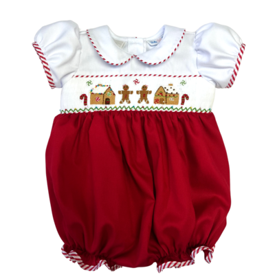Lulu Bebe Gingerbread House Smocked Waist Bubble