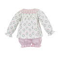 Petit Bebe Holiday Pink Wreath Printed Knit Bishop Bloomer Set