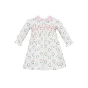 Petit Bebe Holiday Pink Wreath Print Knit Dress