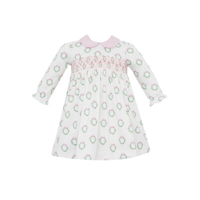 Petit Bebe Holiday Pink Wreath Print Knit Dress