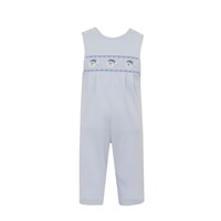 Petit Bebe Santa Face Lt. Blue Knit Boy's Long Jon Jon