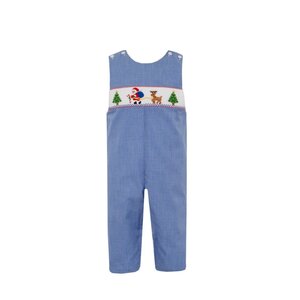 Petit Bebe Santa Claus w/ Reindeer Royal Blue Gingham Jon Jon