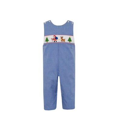 Petit Bebe Santa Claus w/ Reindeer Royal Blue Gingham Jon Jon