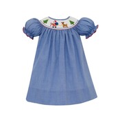 Petit Bebe Santa Claus w/ Reindeer Royal Blue Gingham SS Bishop