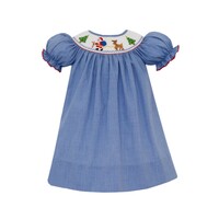 Petit Bebe Santa Claus w/ Reindeer Royal Blue Gingham SS Bishop